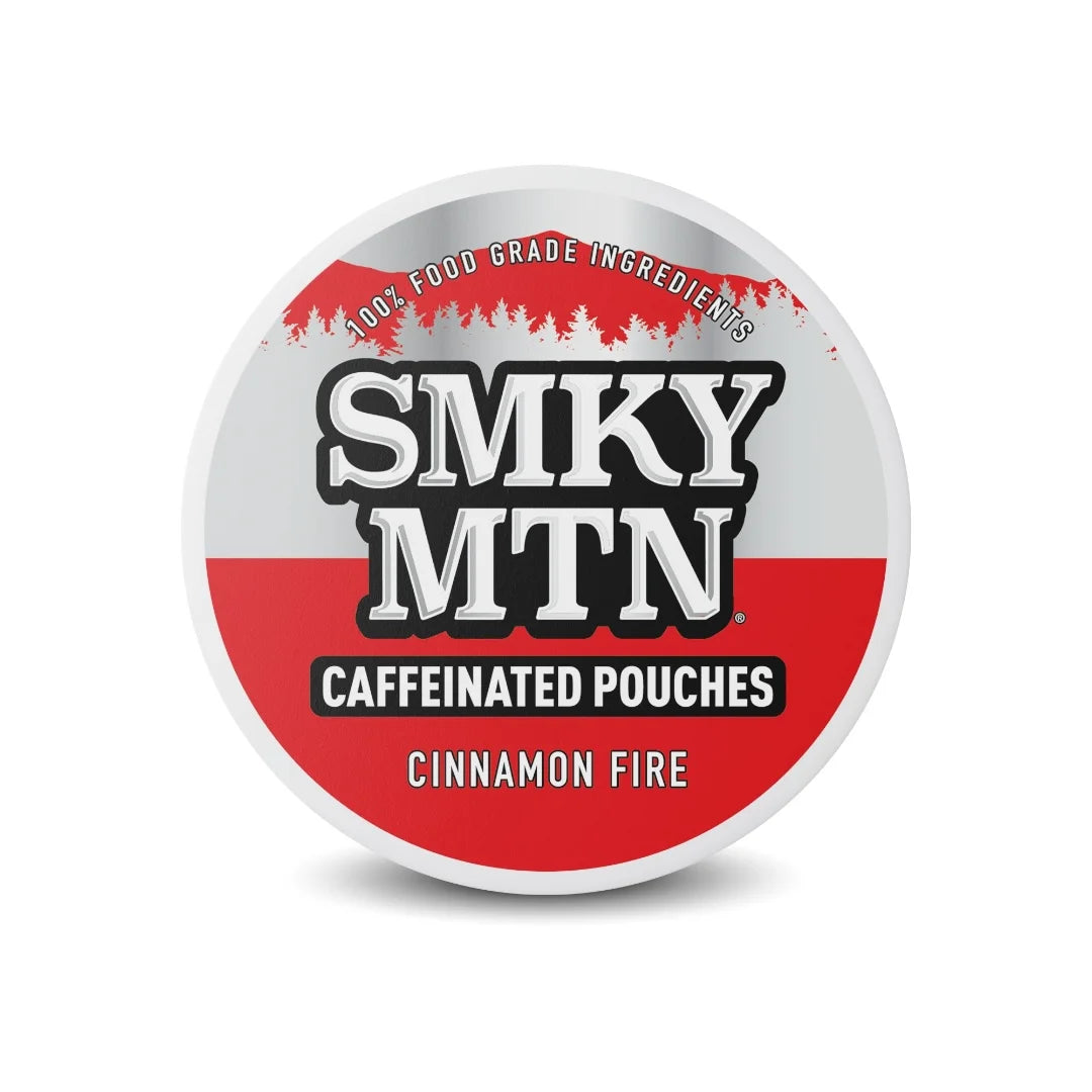 Smky MTN Caffeinated Pouches container with red and white design on a white background