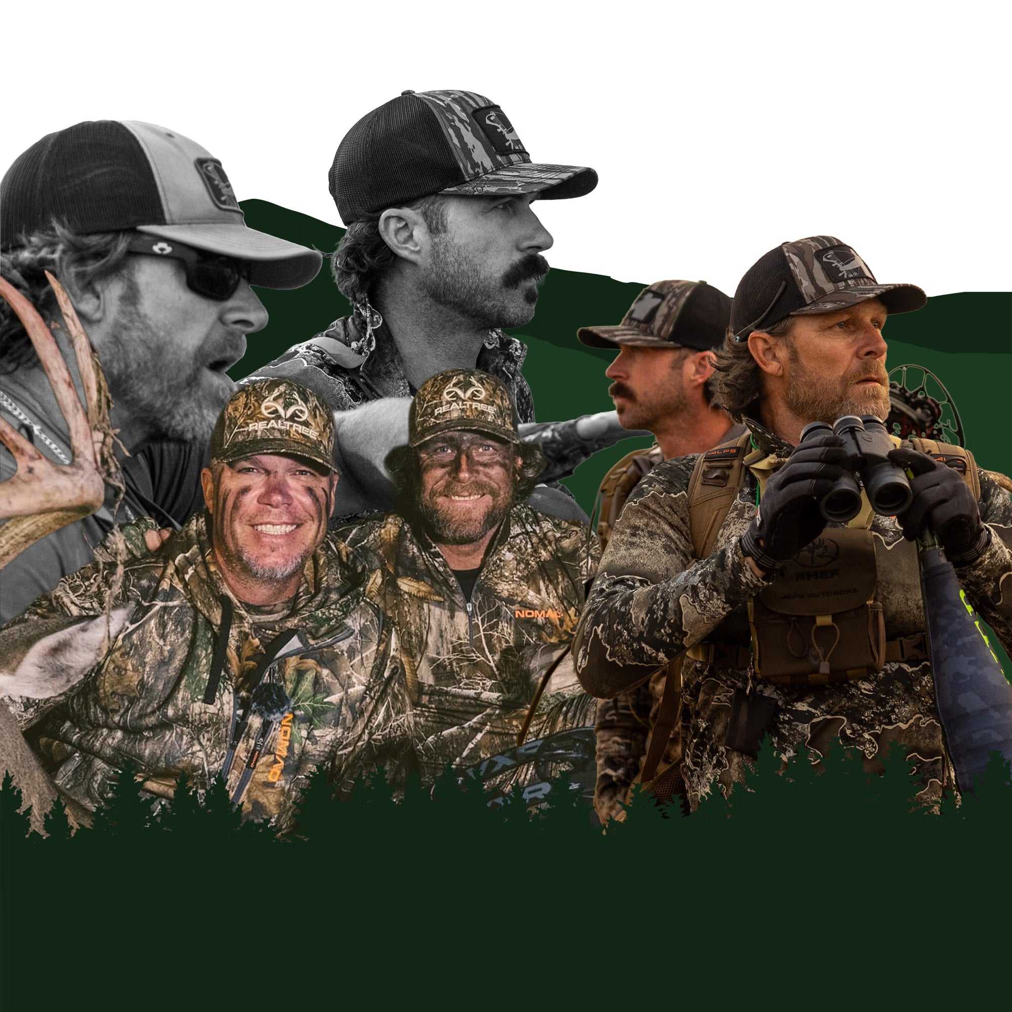 Collage major league bowhunter in hunting gear with camouflage and outdoor attire.