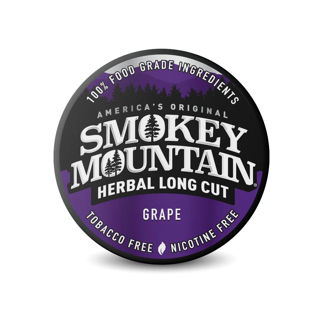 Smokey Mountain Herbal Long Cut Grape product packaging on a white background