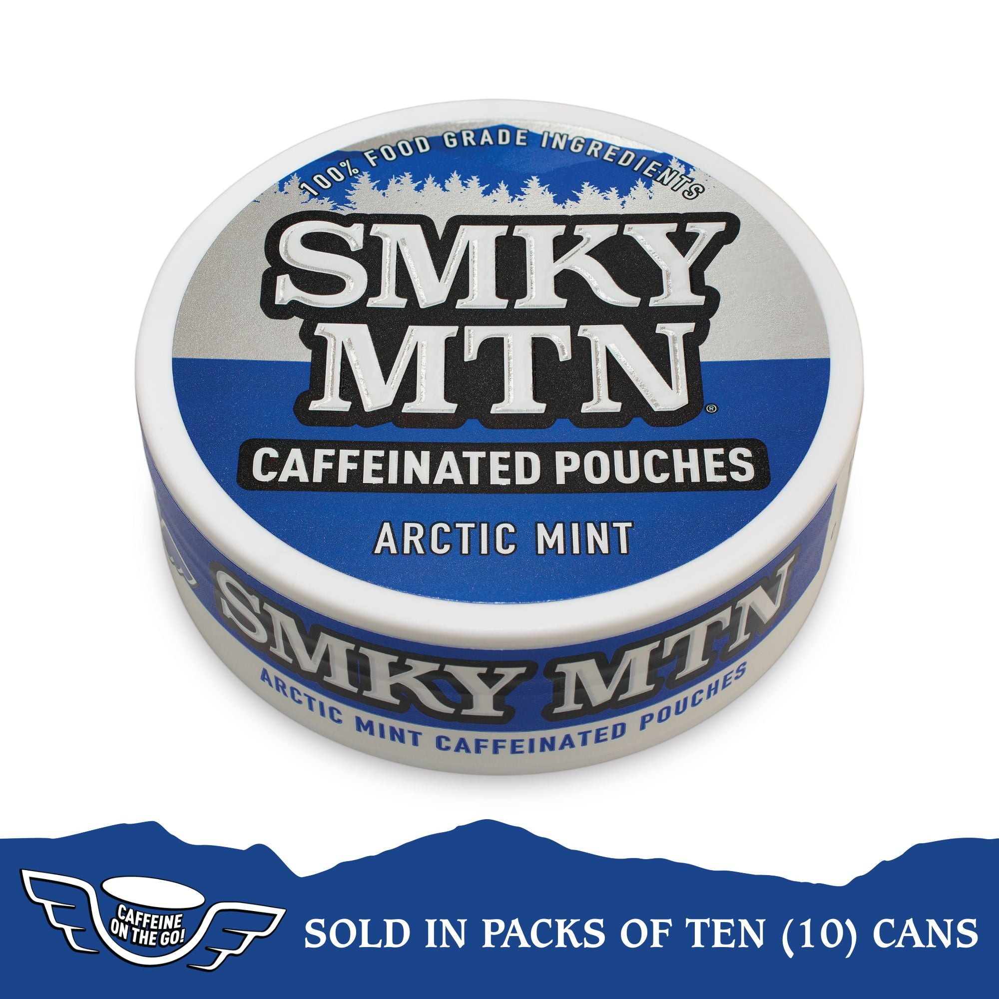 smky mtn arctic mint caffeinated pouches on a white background