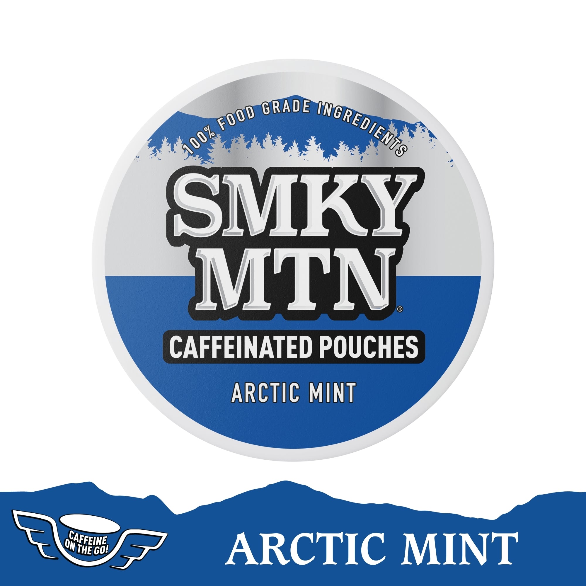 Caffeinated pouches packaging with 'Smky MTN' branding on a white background