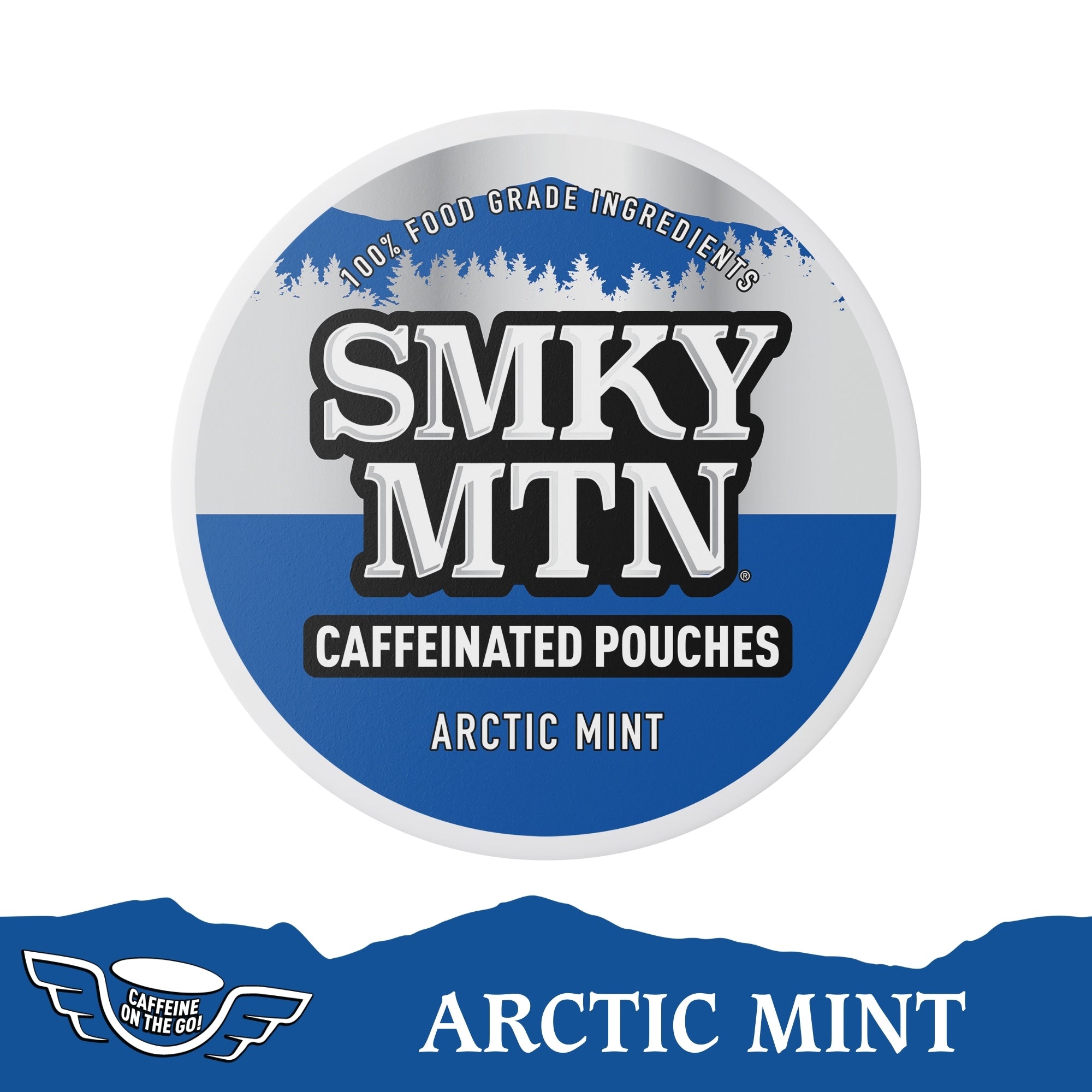 Smky MTN Arctic Mint Caffeine pouches packaging on a white background