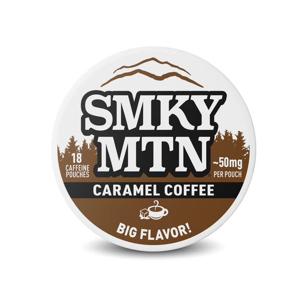 Smky MTN caramel coffee package on a white background