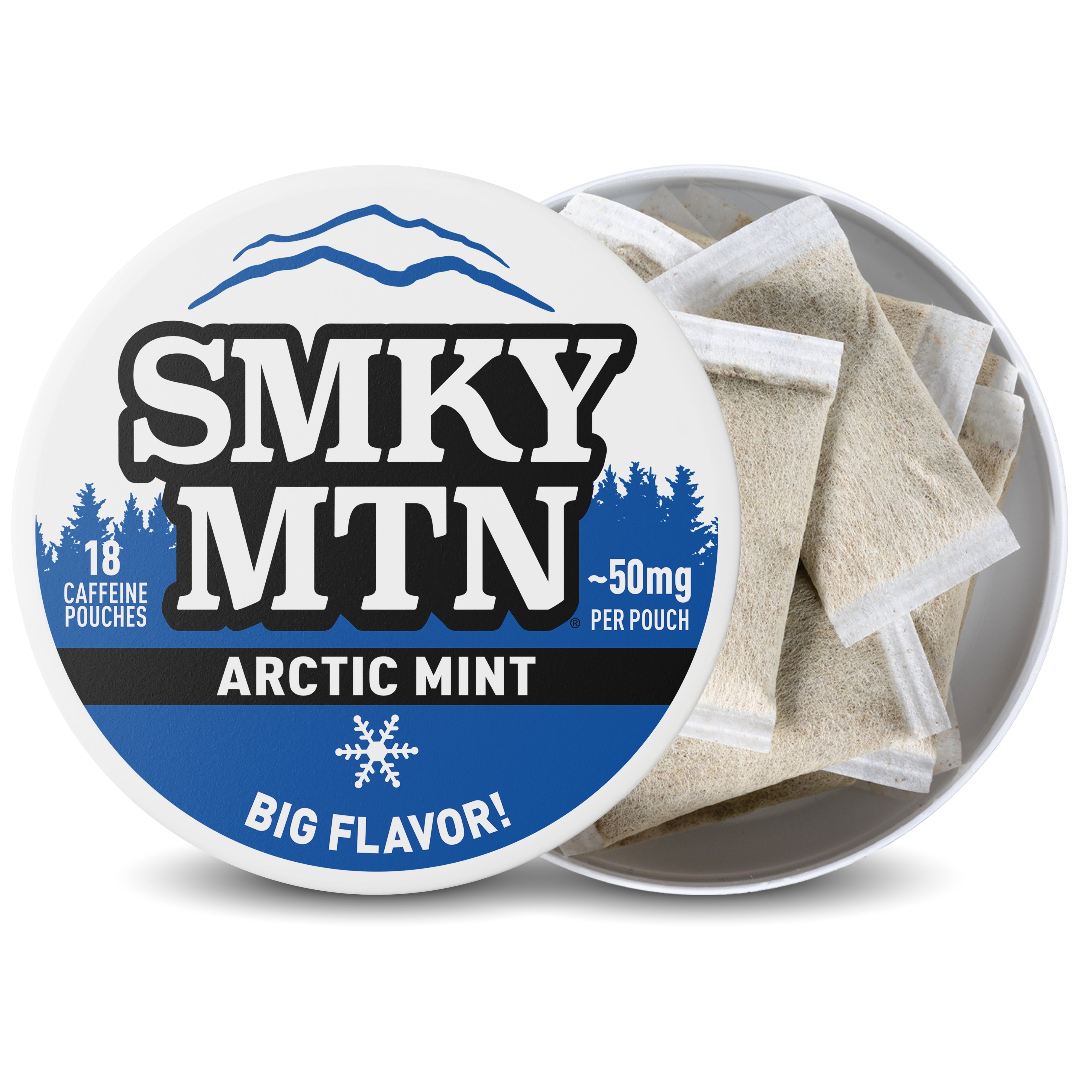 Smky MTN Arctic Mint tea package with tea bags inside on a white background