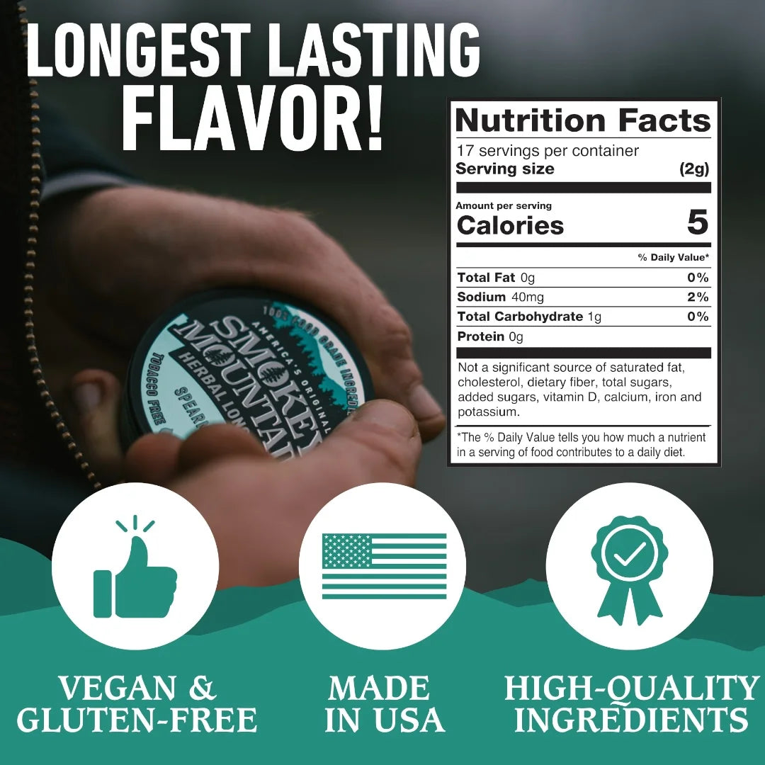 does chewing tobacco have calories Smokey Mountain Herbal Long Cut Peach 5 Can Box harmful effects of tobacco chewing